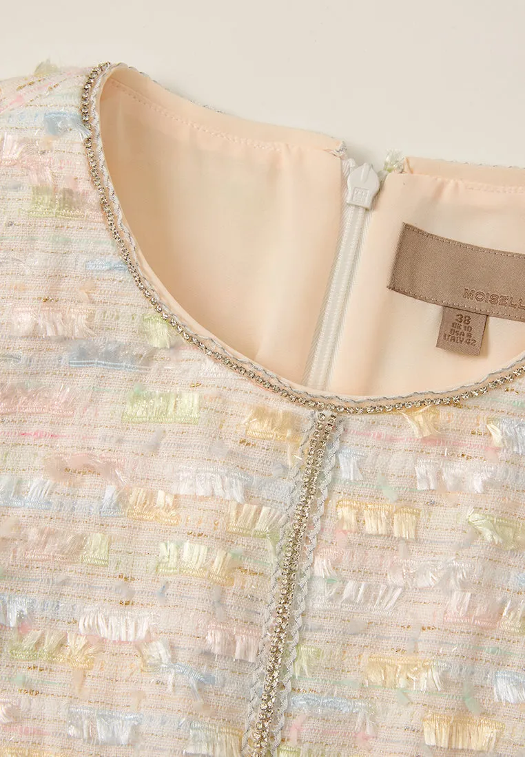 Pleated-detail Frayed-detail Crystal-trim Dress TensionAdjustedWaistband AntiBacterialTreatment