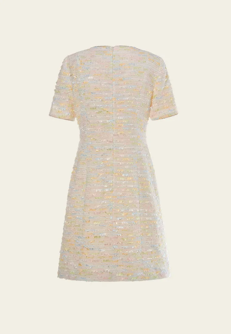 Pleated-detail Frayed-detail Crystal-trim Dress Sequin Glow