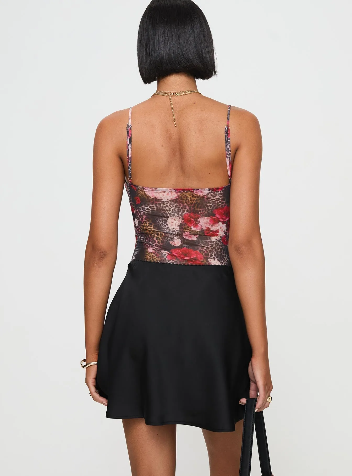 Seasonal Layering Soft Touch Dapple Bias Satin Mini Skirt Black