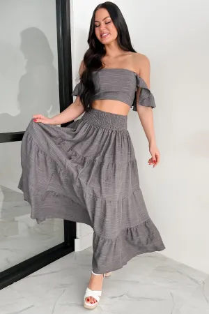 Artistic Influence Laugh Till It Hurts Two Piece Ruffle Skirt Set (Charcoal)