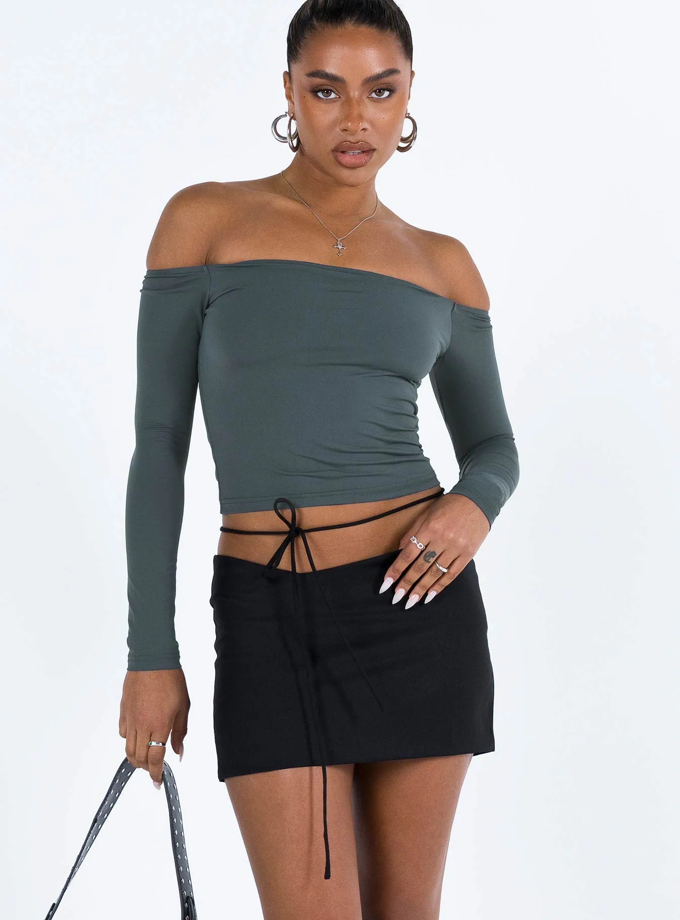 Outfit Vibes Adjustable Closure Diez Mini Skirt Licorice