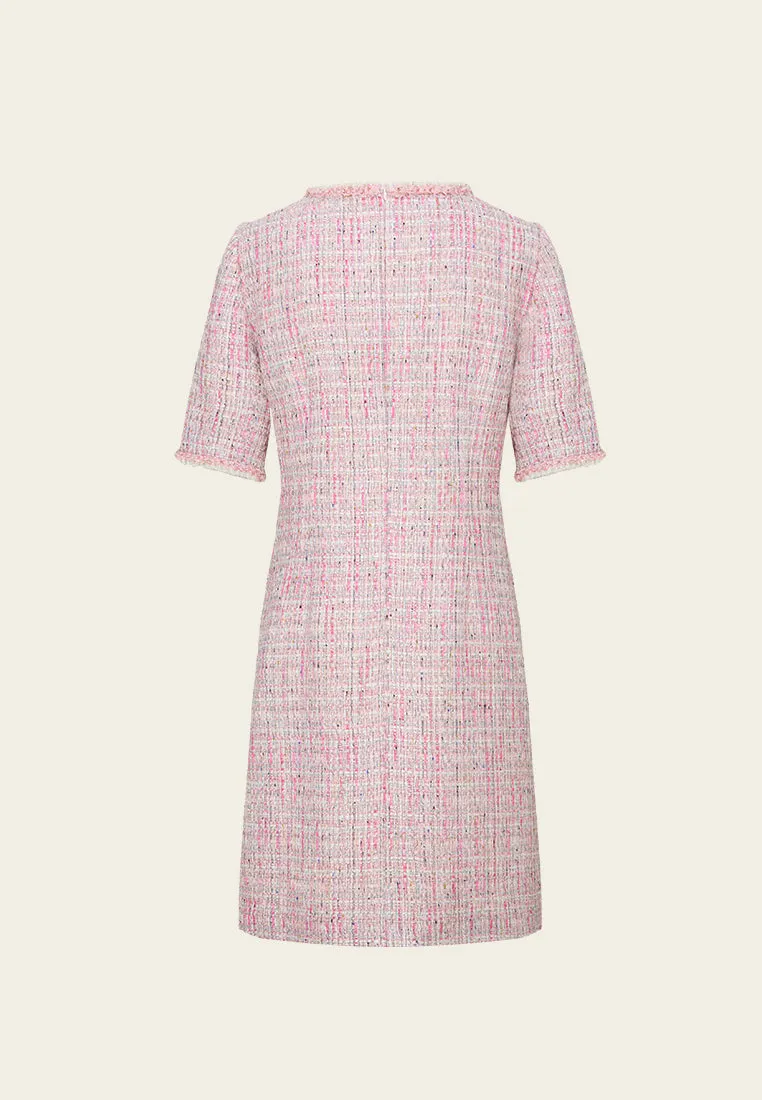 MultiPocket Mixed Tweed Contrasting-trim Midi Dress
