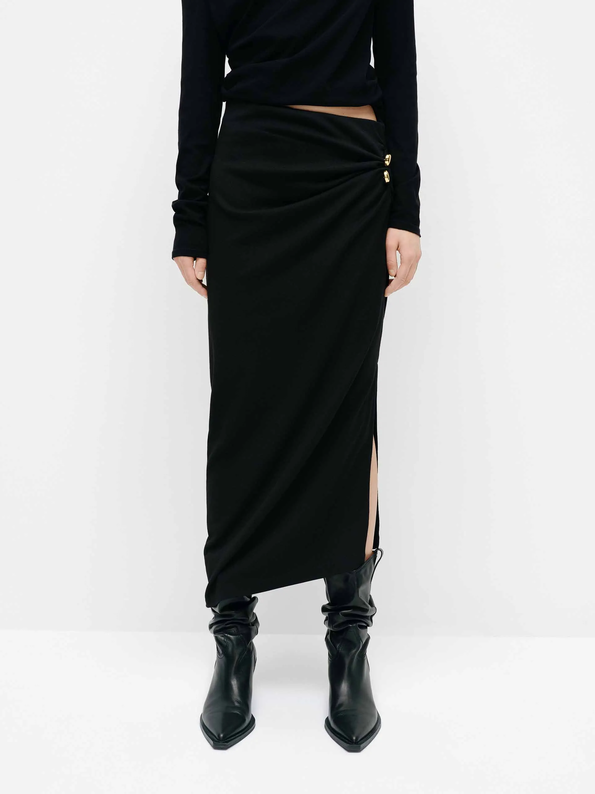 Casual Moments Cotton Blend Slit Skirt