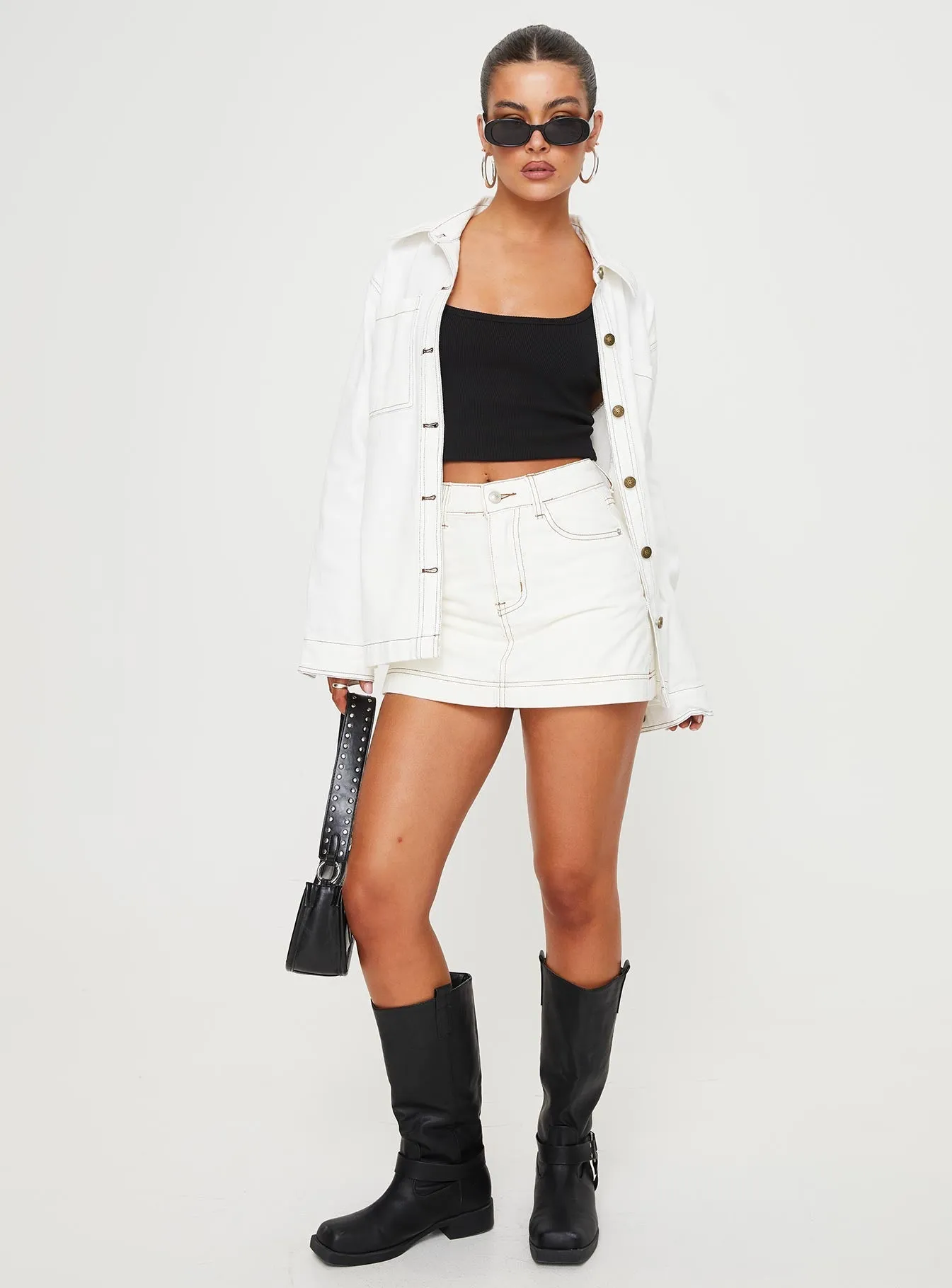 Katlynne Denim Mini Skort White Pocket Design Emerging Designer