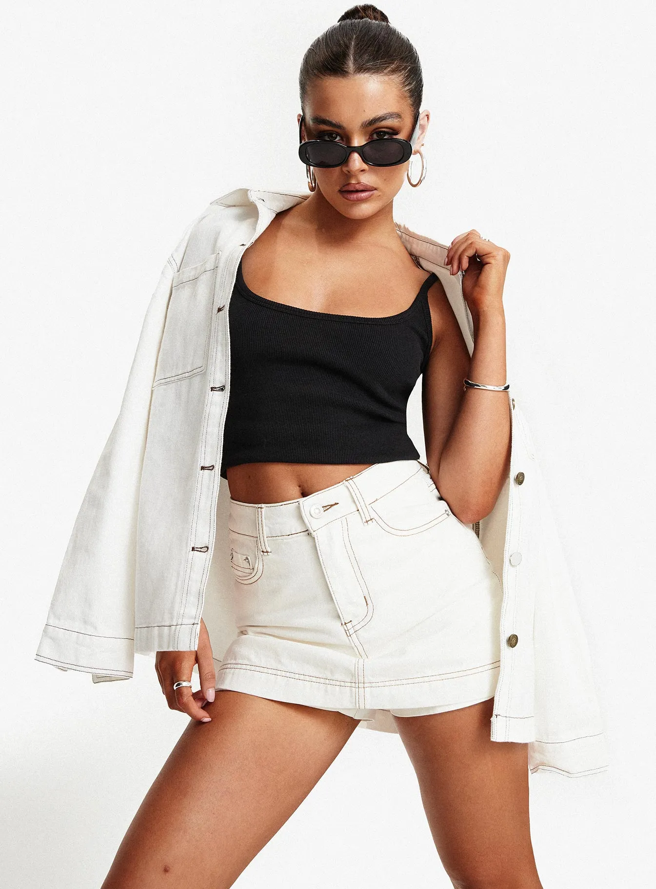 Katlynne Denim Mini Skort White Style Preview Light Fabric