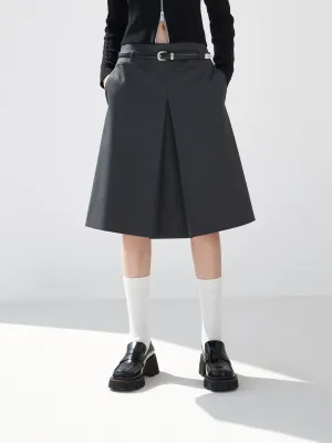 Pleated Midi Skirt with Belt Functional Fashion