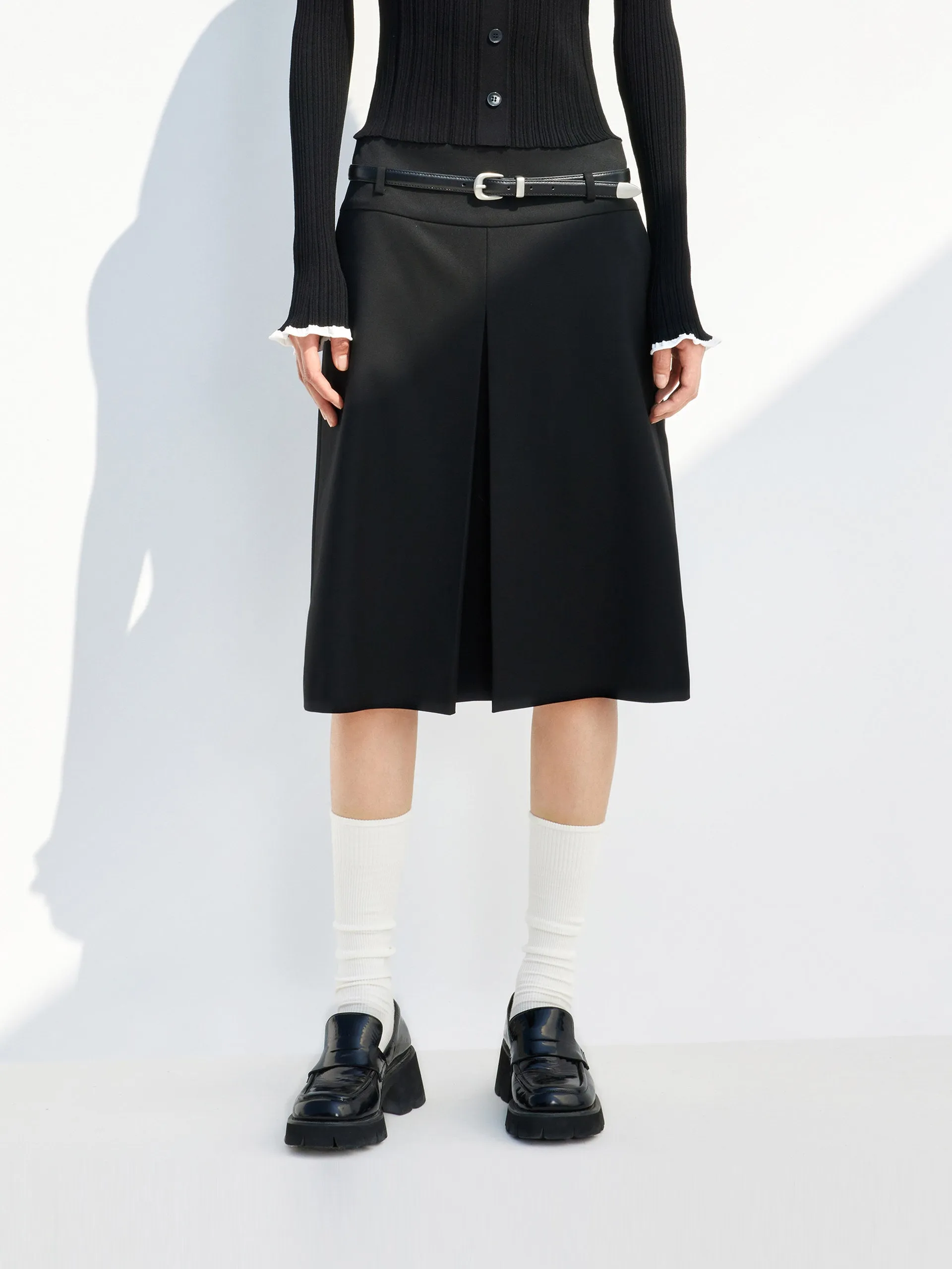 Pleated Midi Skirt with Belt Eco Friendly Dye Foldable Design