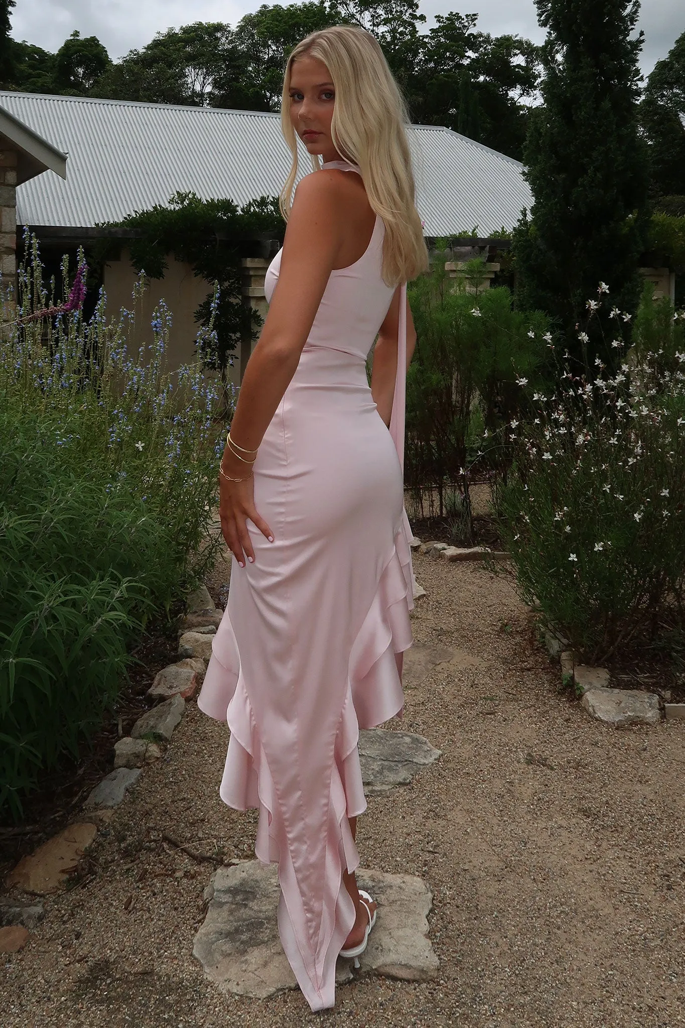 Kara One Shoulder Satin Maxi Dress - Pink With its elegant design this maxi dress can be styled for a variety of events from casual to formal