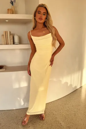 Nadine Lace-Up Back Maxi Dress - Yellow Soft-touch maxi gown Event Perfect
