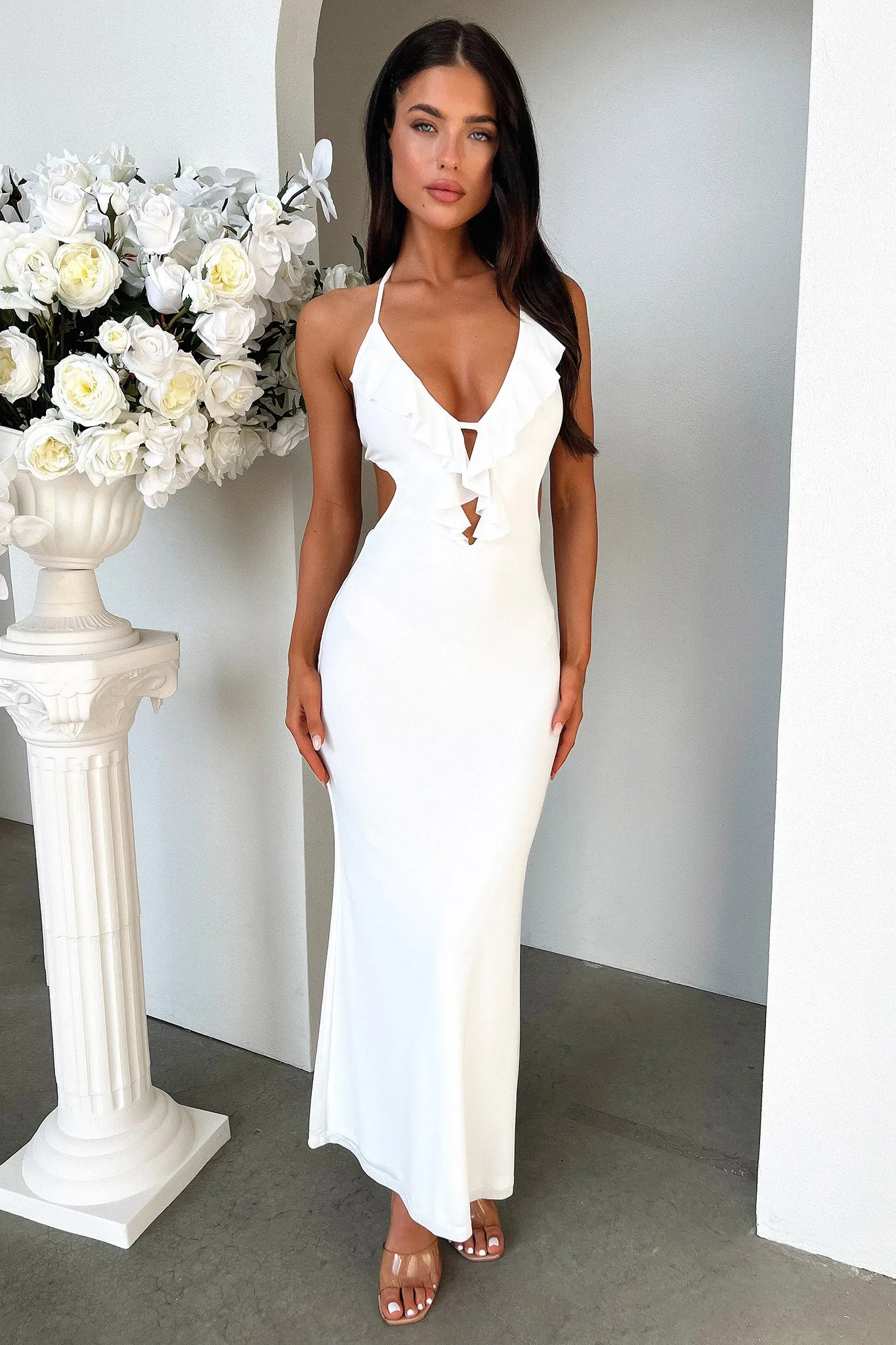 Soft Pink Flare Bottom Zaric Maxi Dress - White