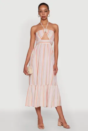All Day Spoon Jeans Striped Keyhole Halter Sundress