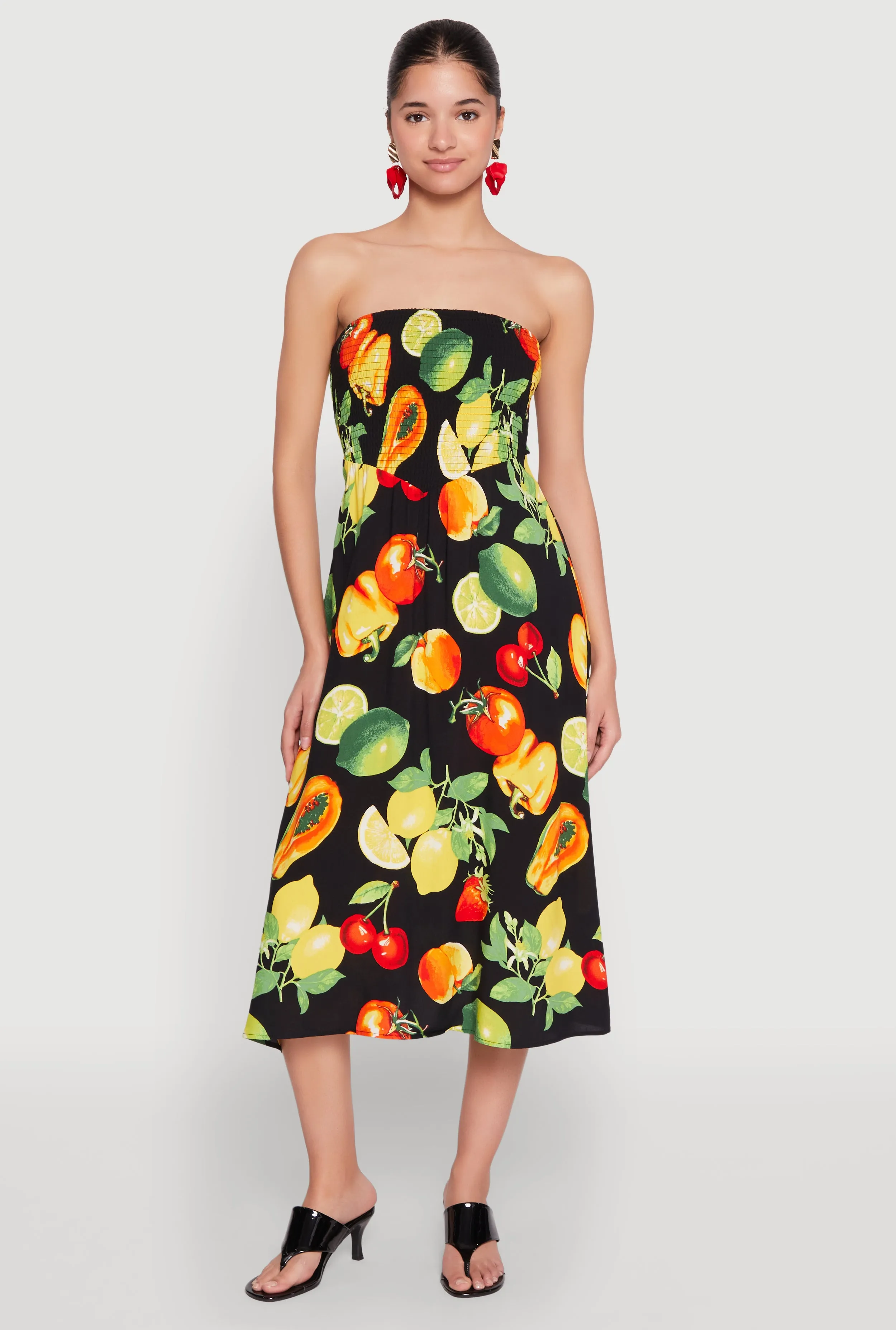 Almost Famous Assorted Fruit Smocked Dress Everyday Chic
