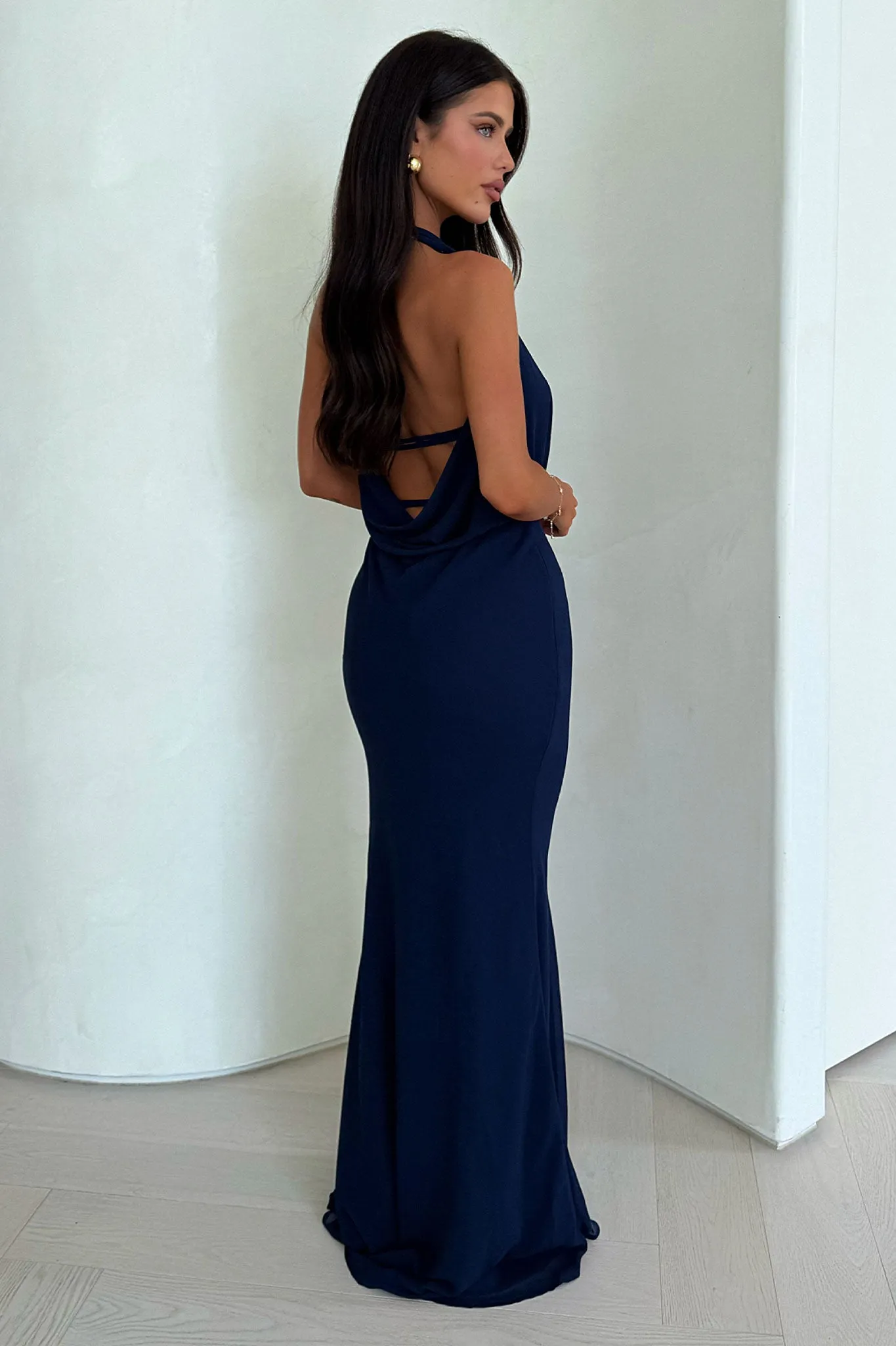 Soft Move Street Glow Amedeo Plunge Halter Neck Maxi Dress - Navy