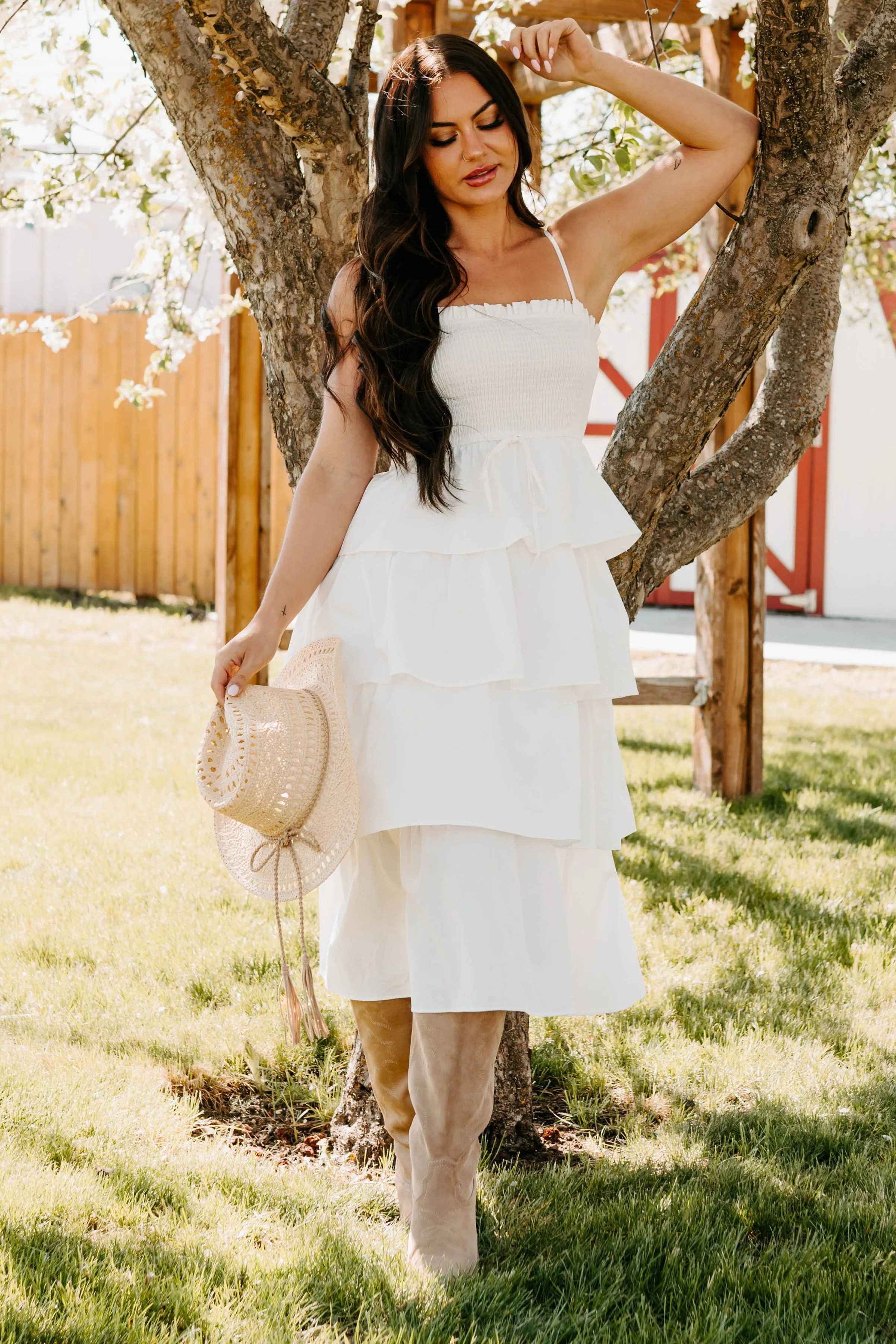 Air View My Unique Perspective Tiered Ruffle Midi Dress (White)