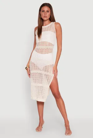 Shell Path Side Slit Crochet Midi Dress