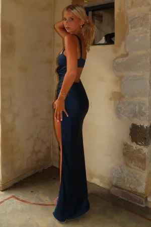 Rain Safe Rose Arch Christa Satin Maxi Dress - Navy