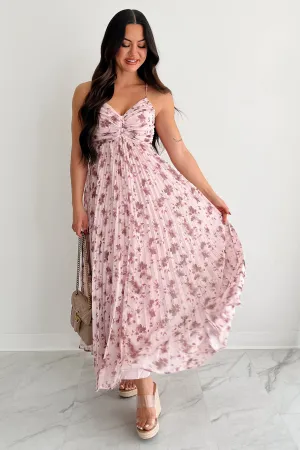 Morning Muse Pleated Floral Maxi Dress (Burgundy) Free Air