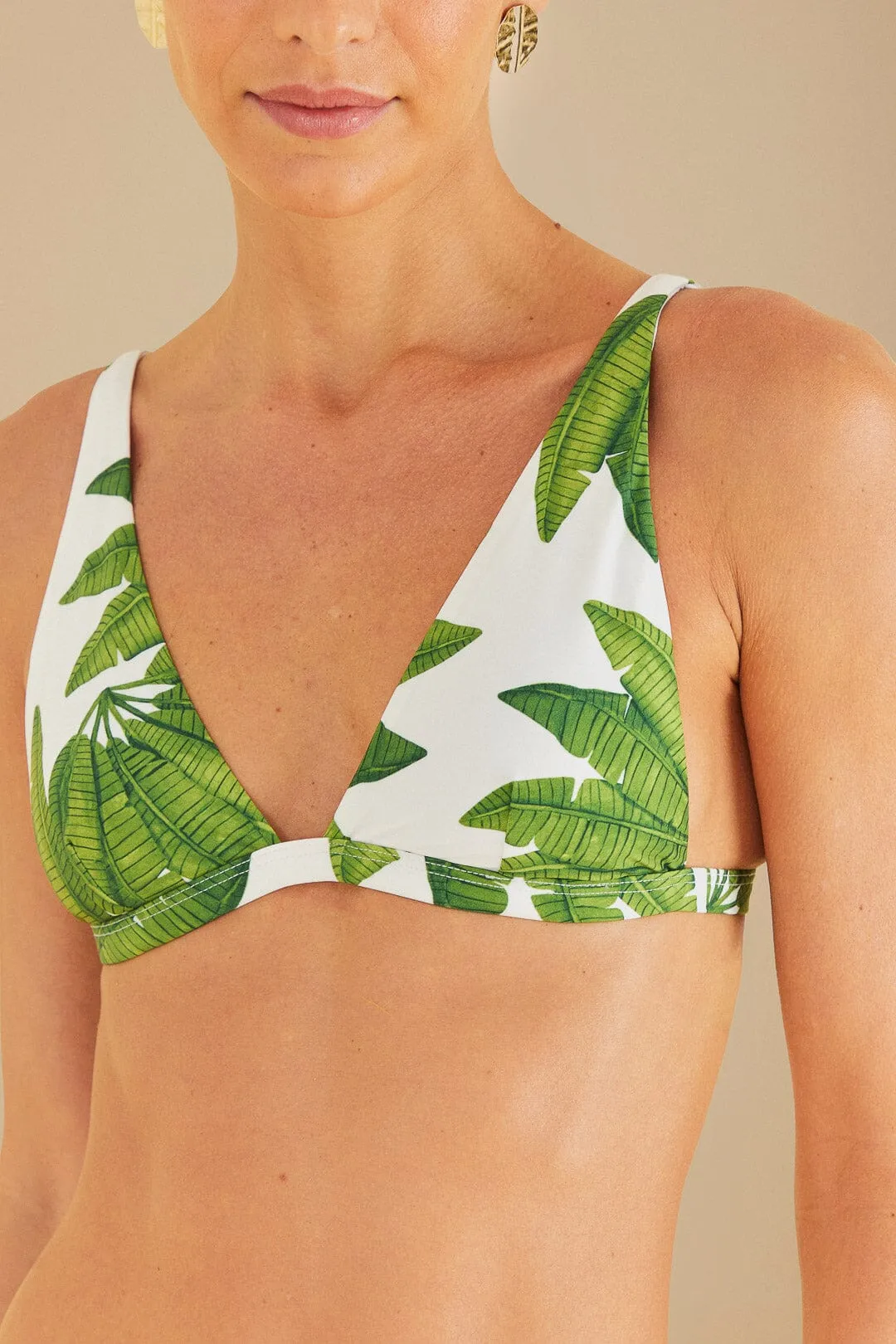 Free Fit Zero Waste Off-White Palm Fan Triangle Bikini Top