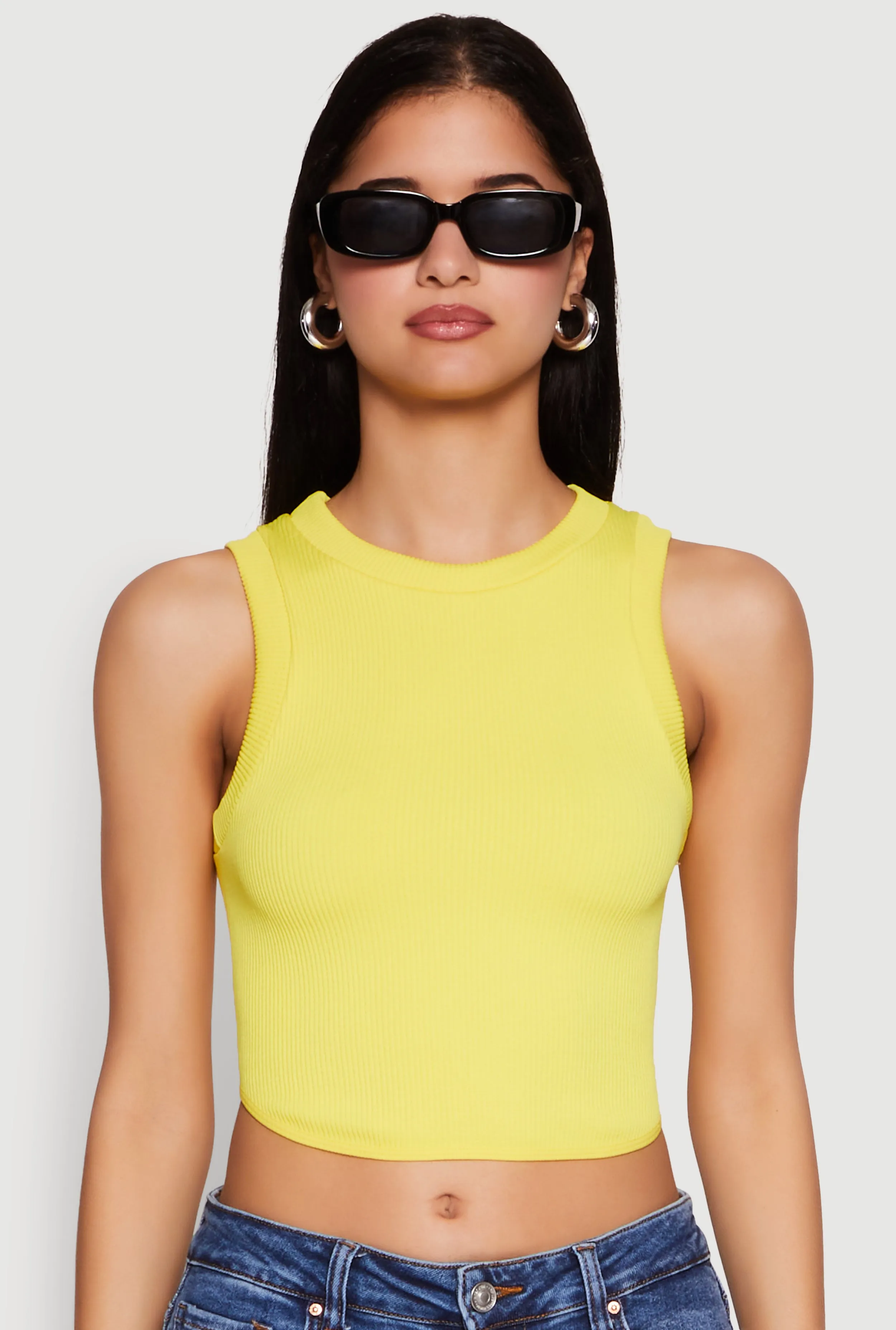 Raglan sleeves Seamless Crew Neck Cropped Tank Top