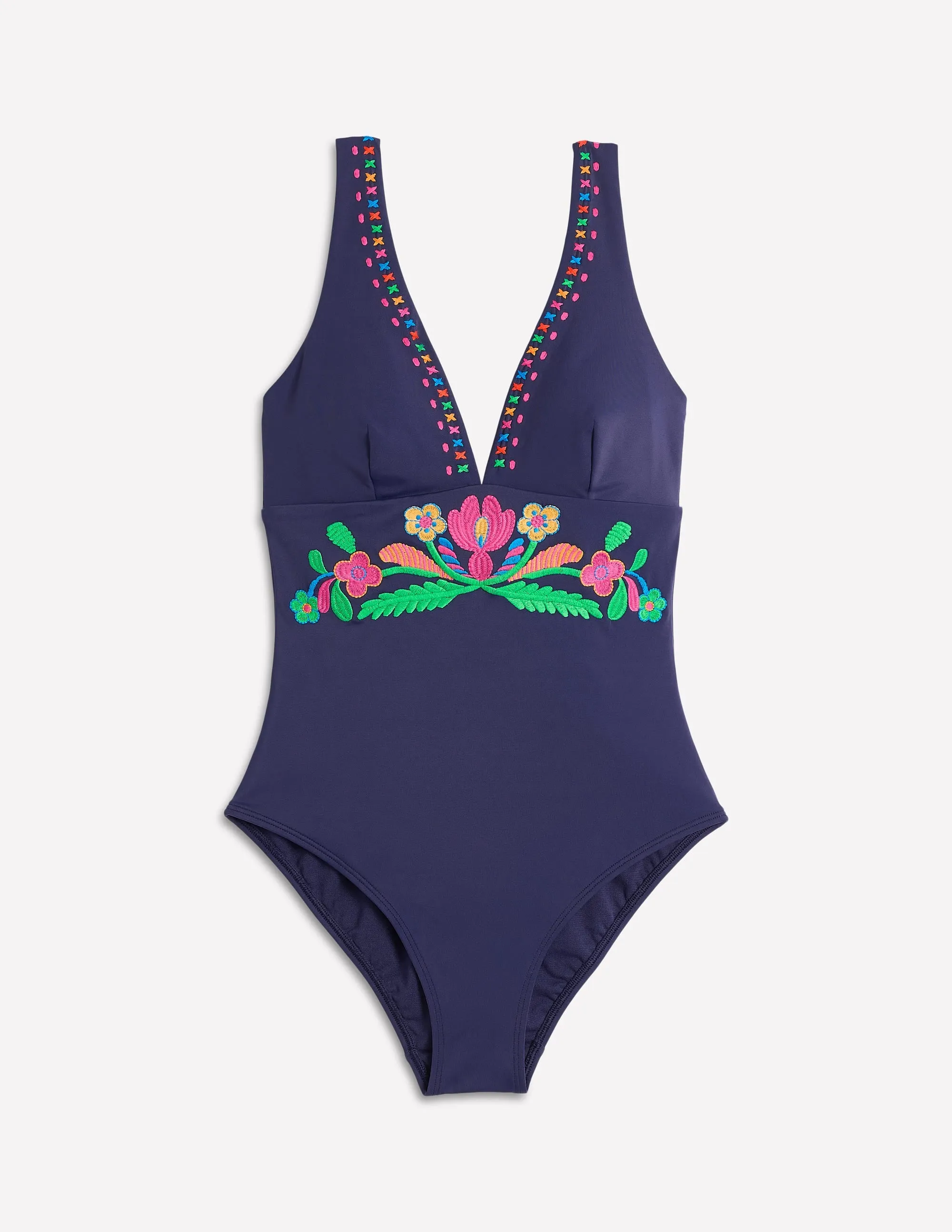 Water Soul Embroidered Swimsuit-Navy