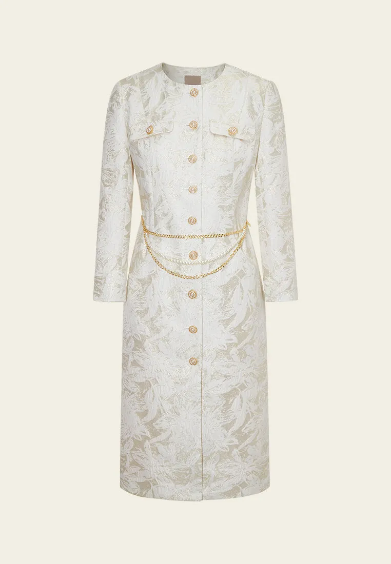 Jacquard Chain-belt A-line Dress FlexibleCollar