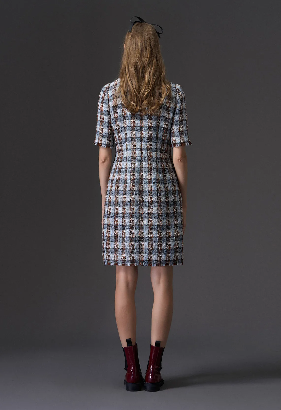 QuickRelease Fasteners Rustic Ease Amber and Light Blue Tweed Dress