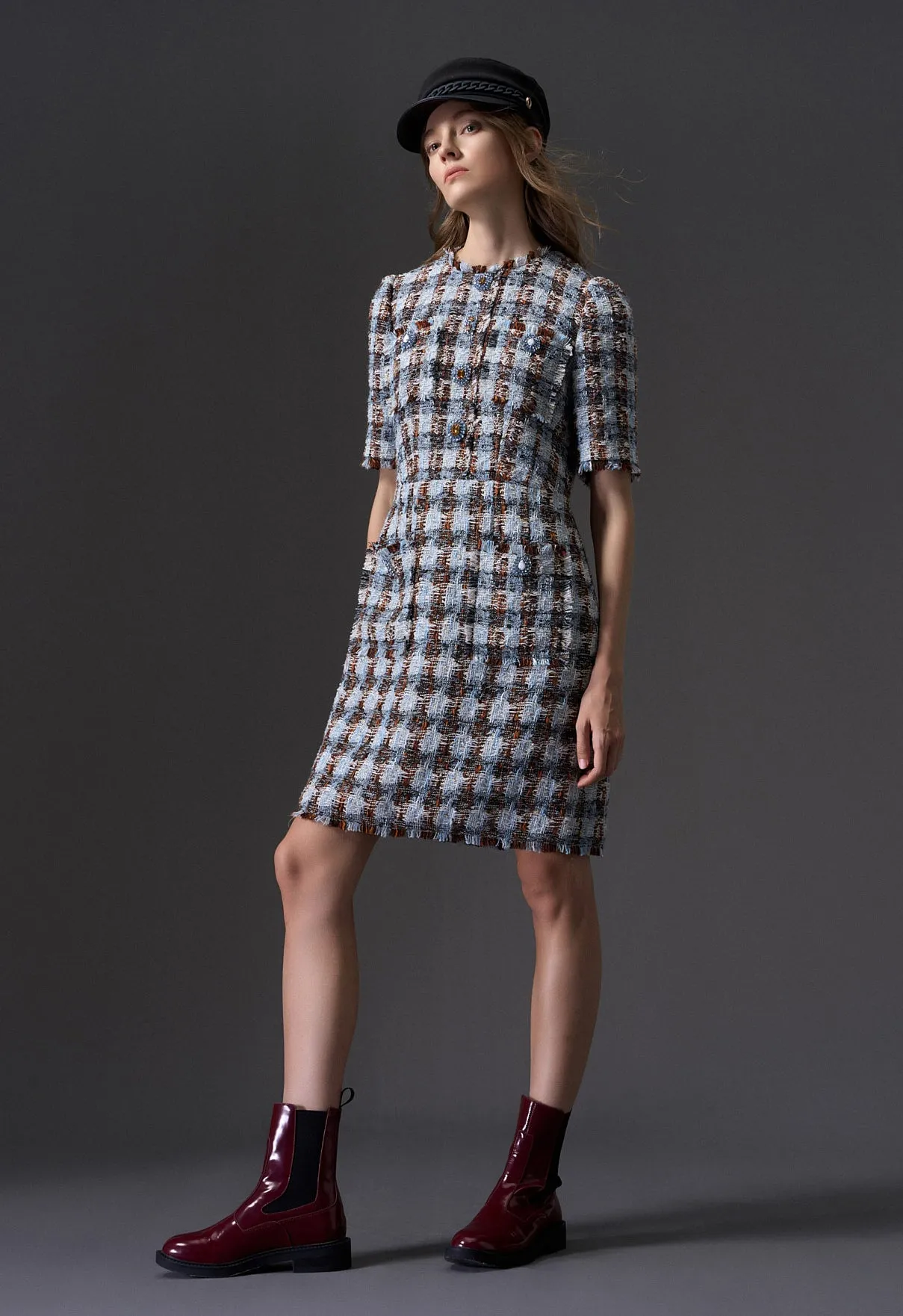 Amber and Light Blue Tweed Dress Serene Ease