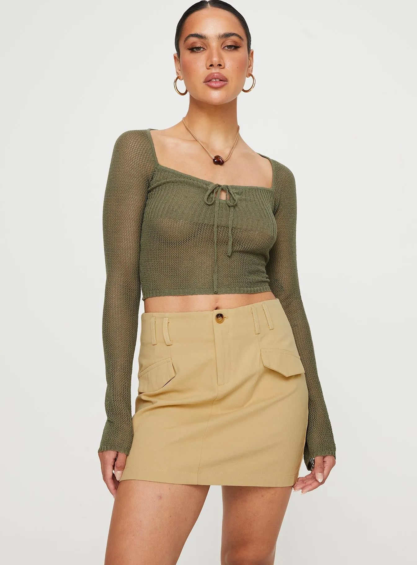 Outdoor Gathering Oritz Cargo Mini Skirt Beige