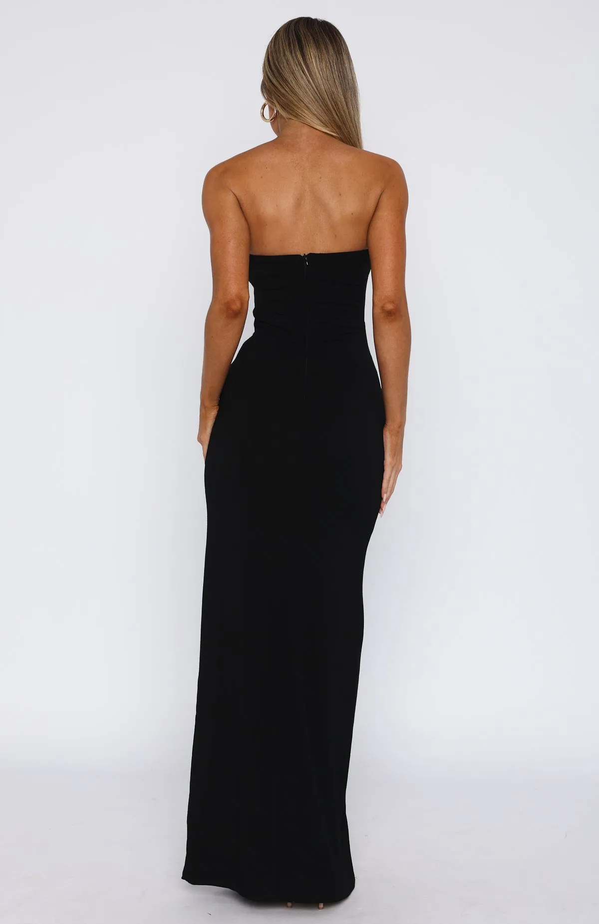 Deep In My Heart Strapless Maxi Dress Black Flexible Fabric Blend