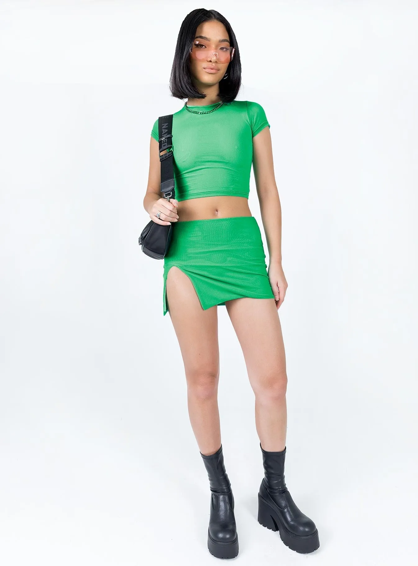 Modest Wear Jewel Tones Bold Move Mini Skirt Bright Green
