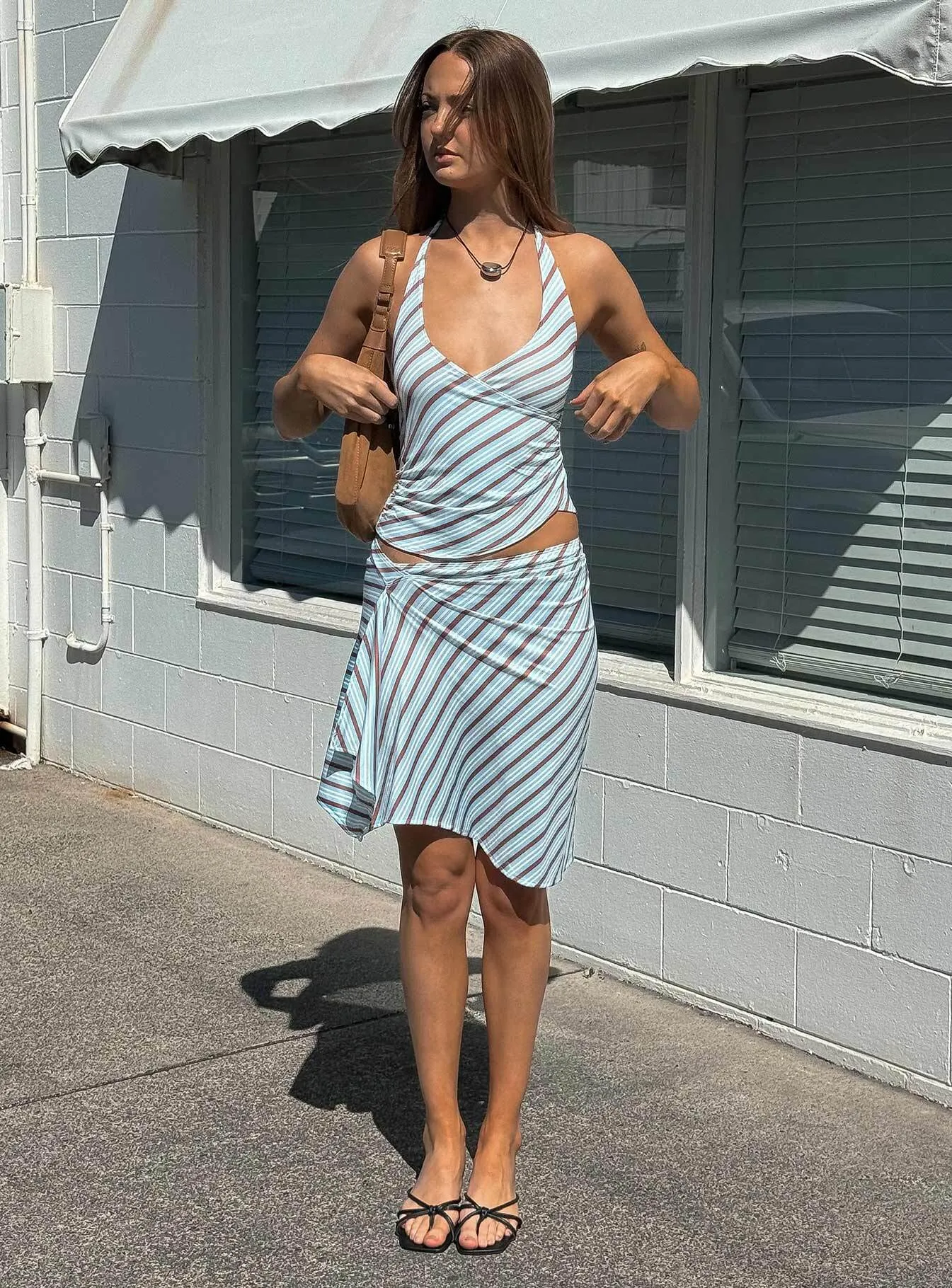 Esmeray Midi Skirt Blue Stripe Relaxed Outfit Heritage Craft