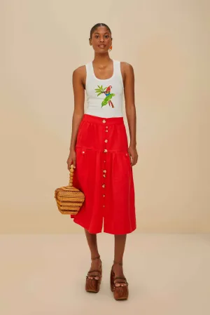 gentle style Wrap Front Red Mixed Buttons Euroflax? Premium Linen Midi Skirt