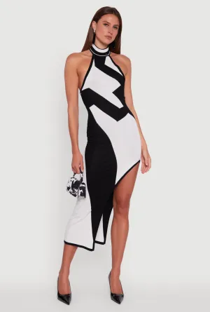 Relaxed-fit mid-length dress Soft Rebellion Abstract Printed Side Slit Halter Midi Dress