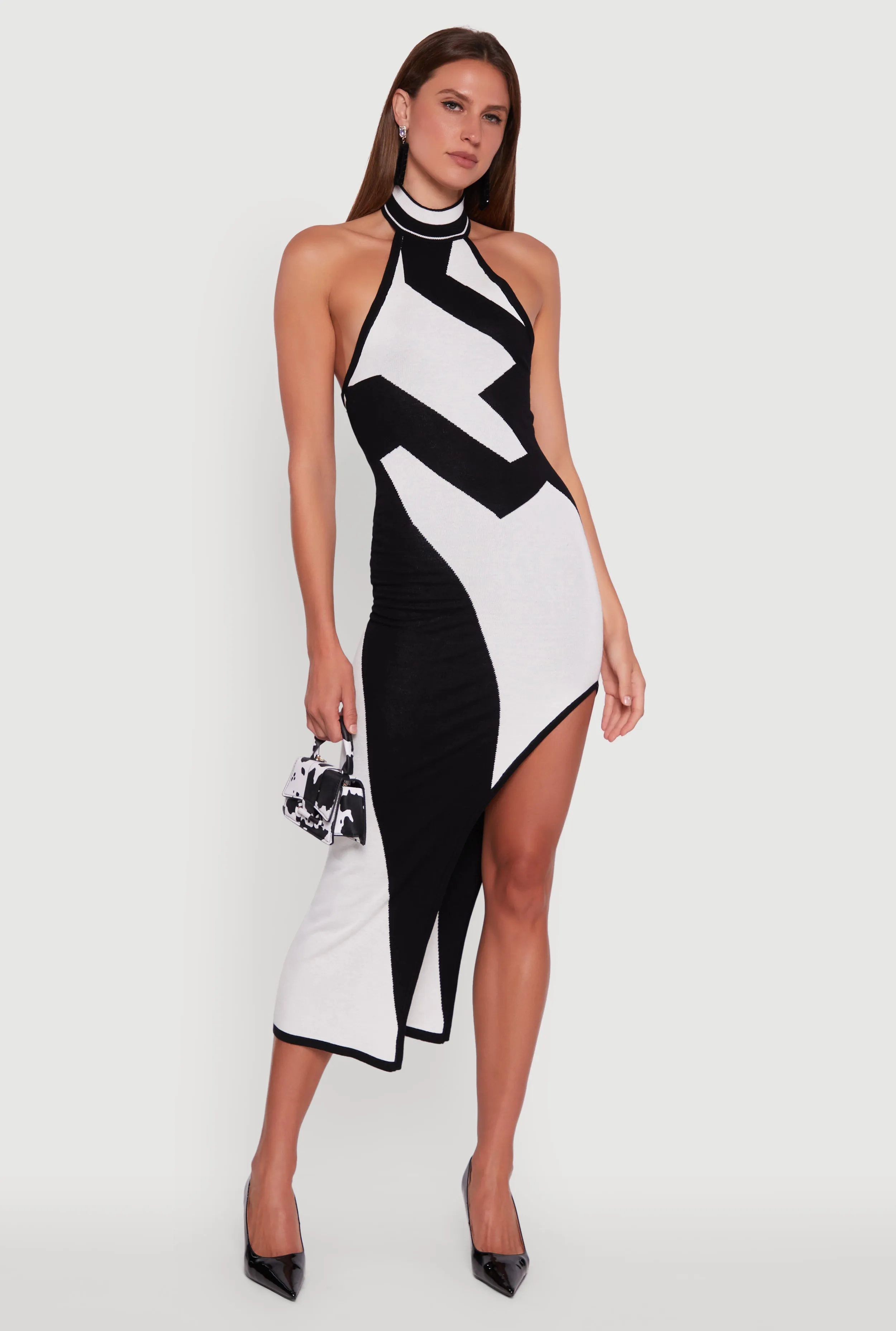 Relaxed-fit mid-length dress Soft Rebellion Abstract Printed Side Slit Halter Midi Dress