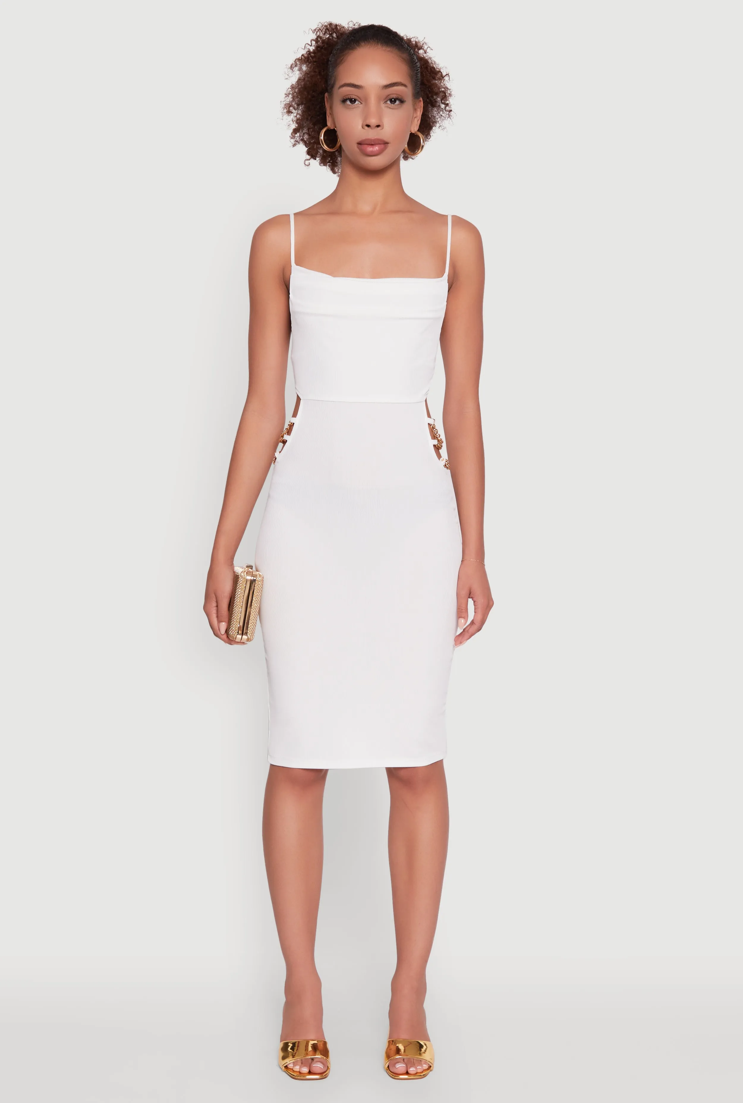 Sea View Modern Muse Rib Knit Caged Side Midi Dress with Ornamental Chains