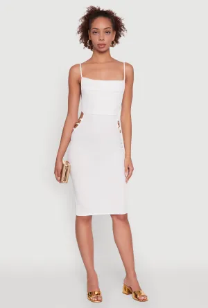 Rib Knit Caged Side Midi Dress with Ornamental Chains Lace Fine Galaxy Glow