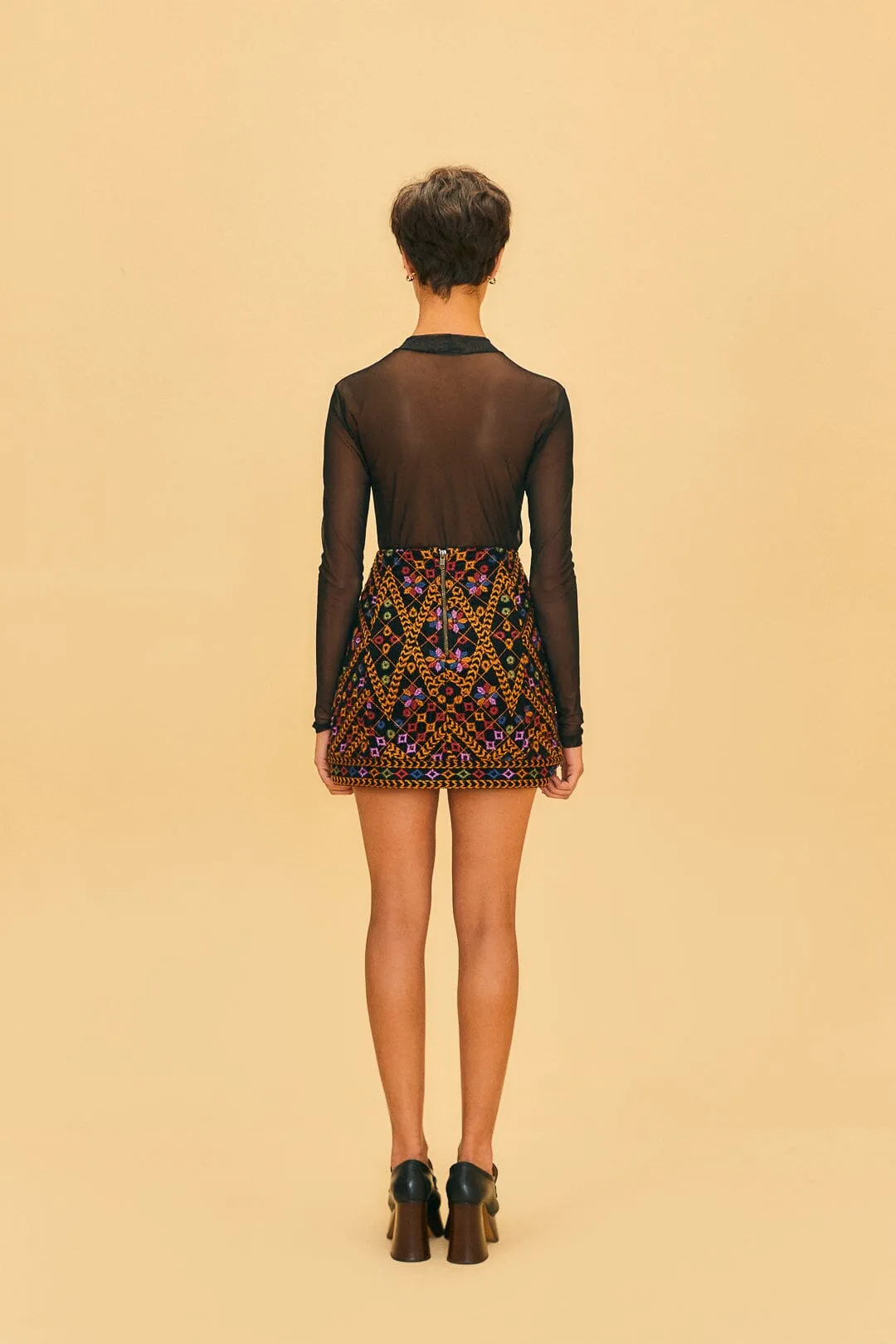 Seamless Edging Statement Fashion Embroidered Corduroy Mini Skirt
