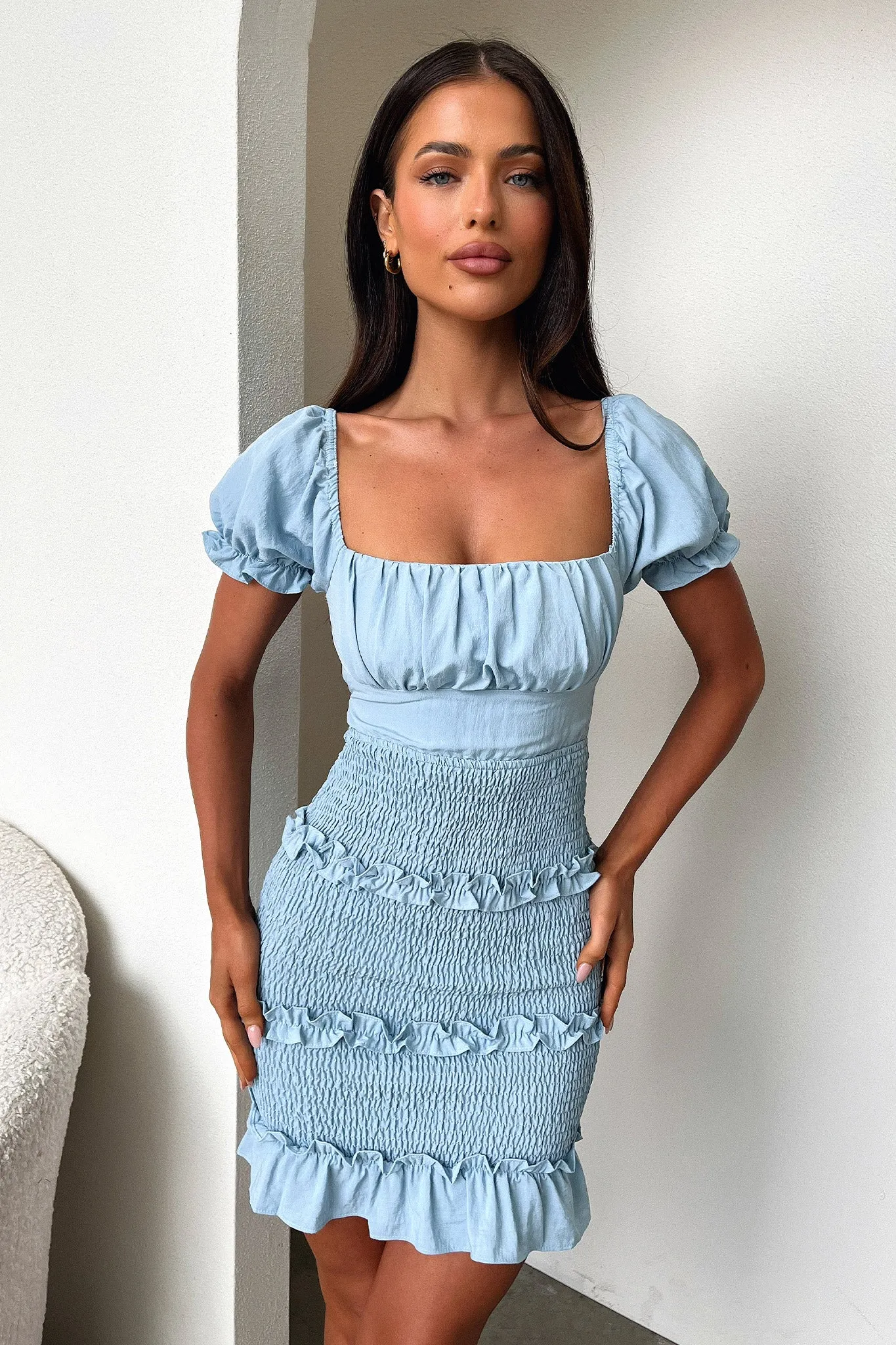 Wonder Dress - Blue Comfort Fit Elegant short formal gown