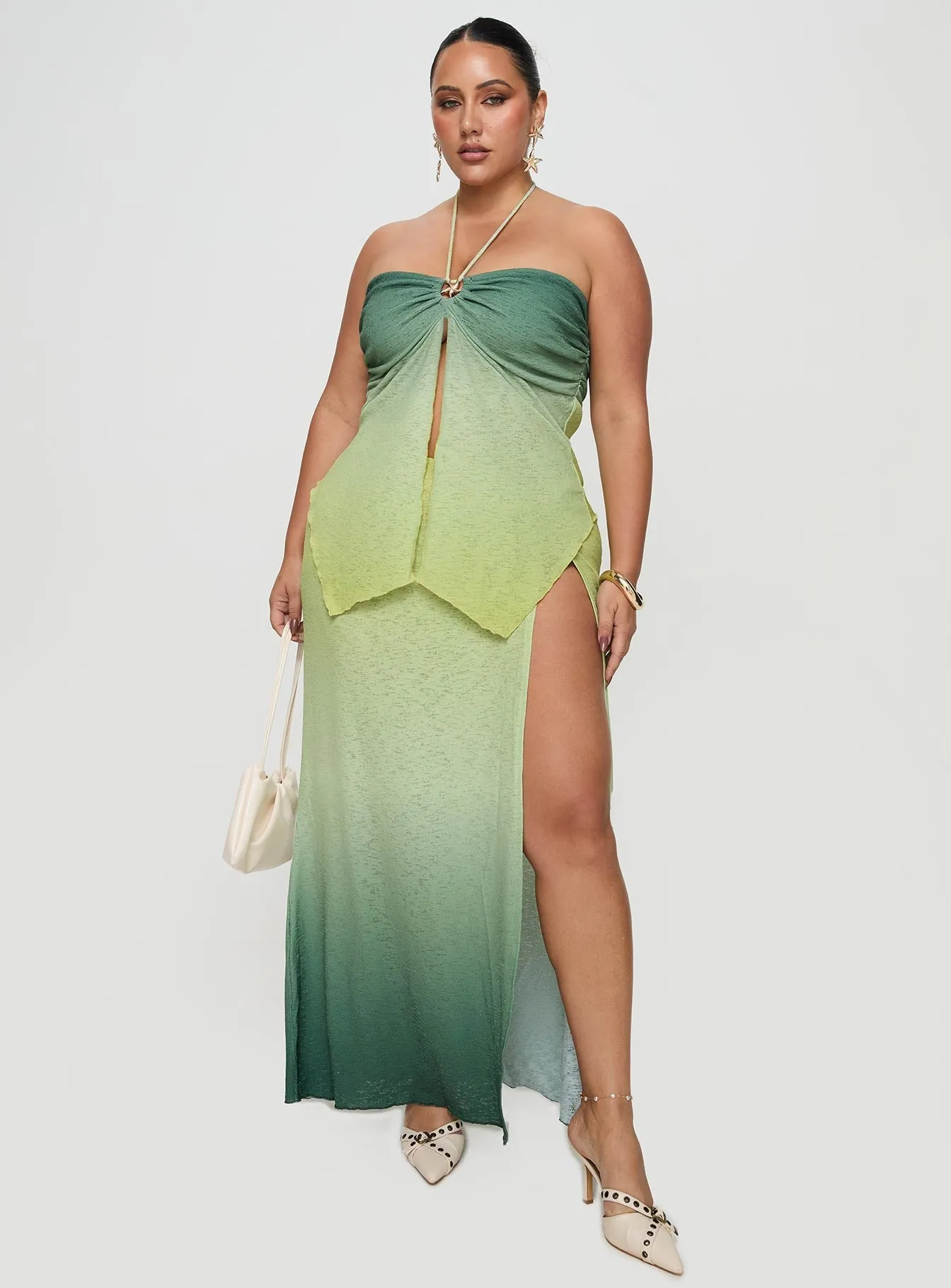 Star Girl Maxi Skirt Green Ombre Curve Modern Outfit Cruise Attire
