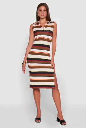 Flattering fit for all body types Striped Sleeveless Side Slit Shirt Dress