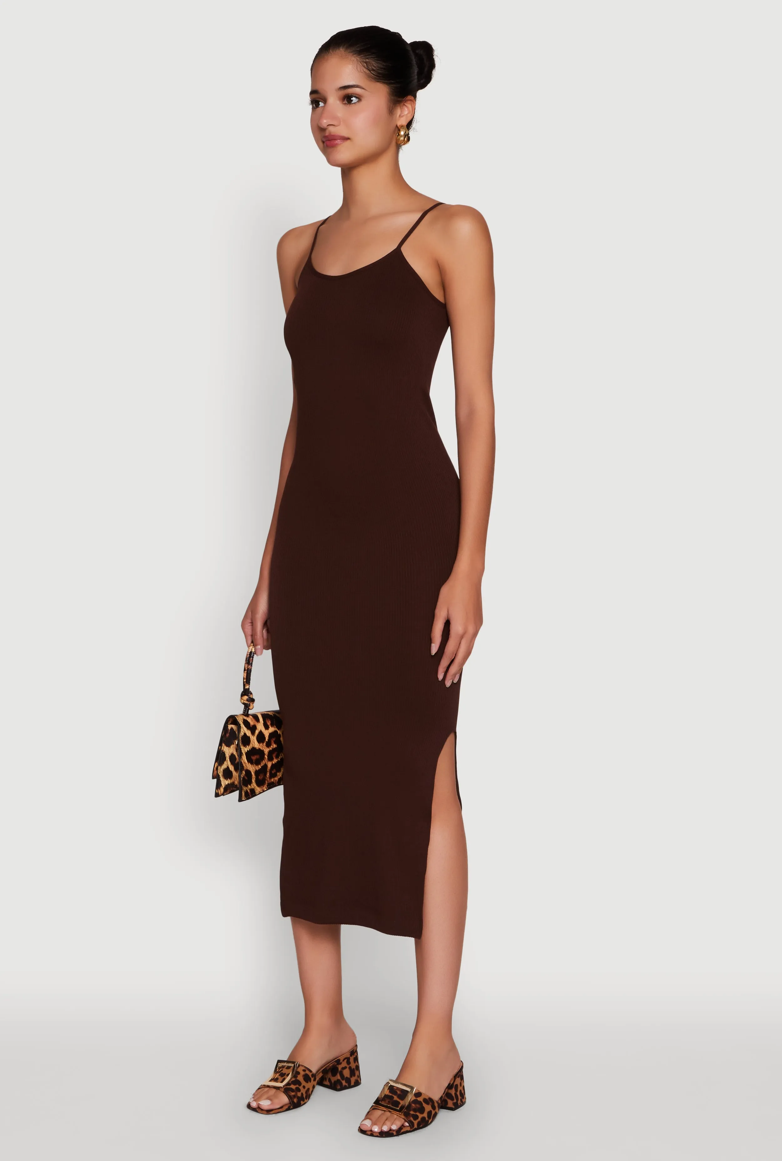 Trendy Ribbed Knit Side Slit Midi Dress Breeze Move Bird Call