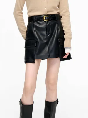 Functional Detail Water Repellent Finish Big Pocket Leather Skirt
