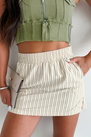 Slow Your Roll Striped Mini Skirt (Cream) Textured Surface Couture Inspired
