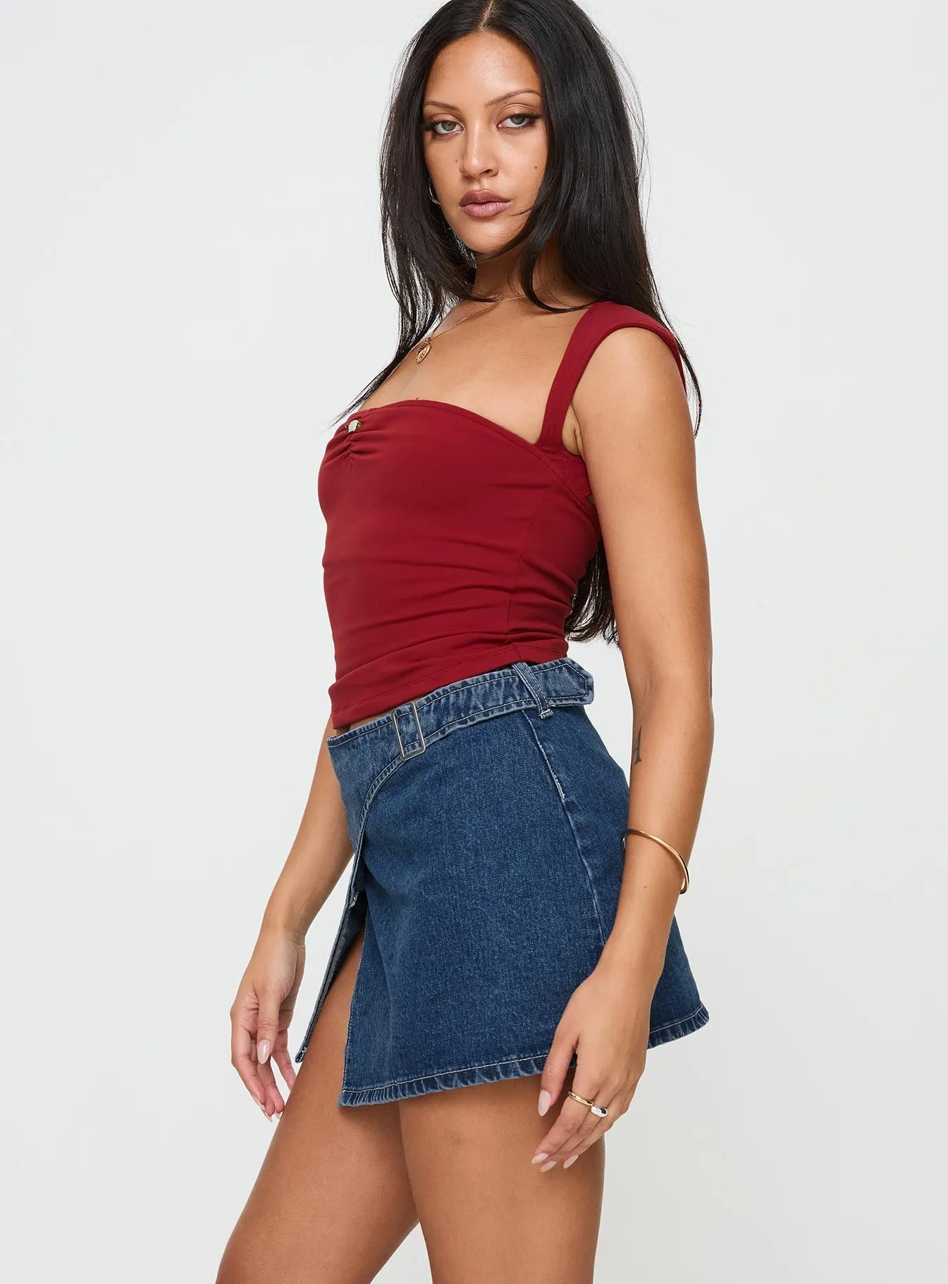 Date night Wait Up Denim Wrap Mini Skirt Mid Wash