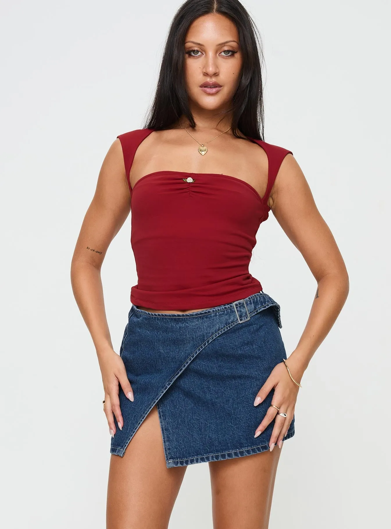 Casual Outfit Sleek Outfit Wait Up Denim Wrap Mini Skirt Mid Wash