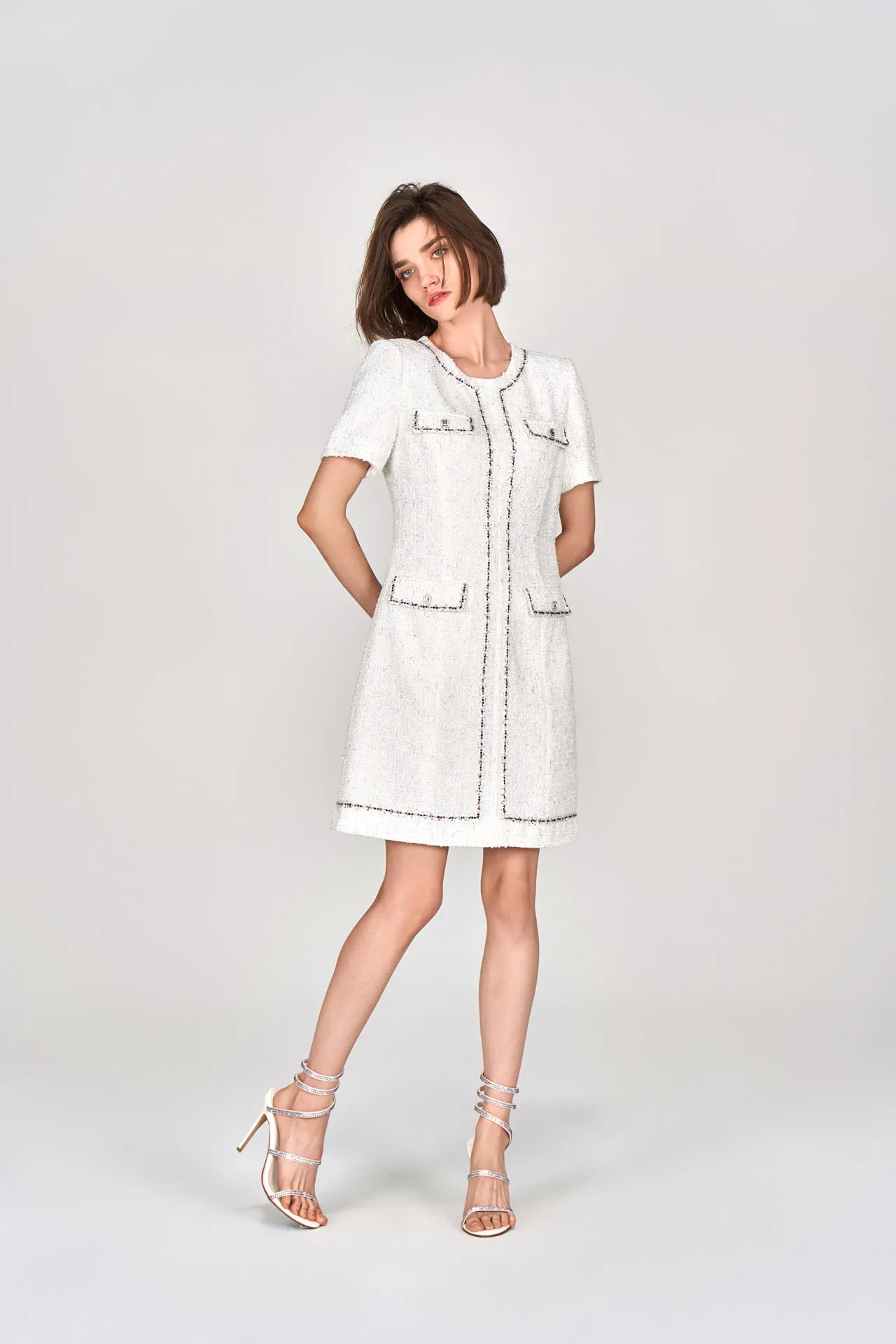 White Lurex Lightweight Tweed Dress Quiet Charm