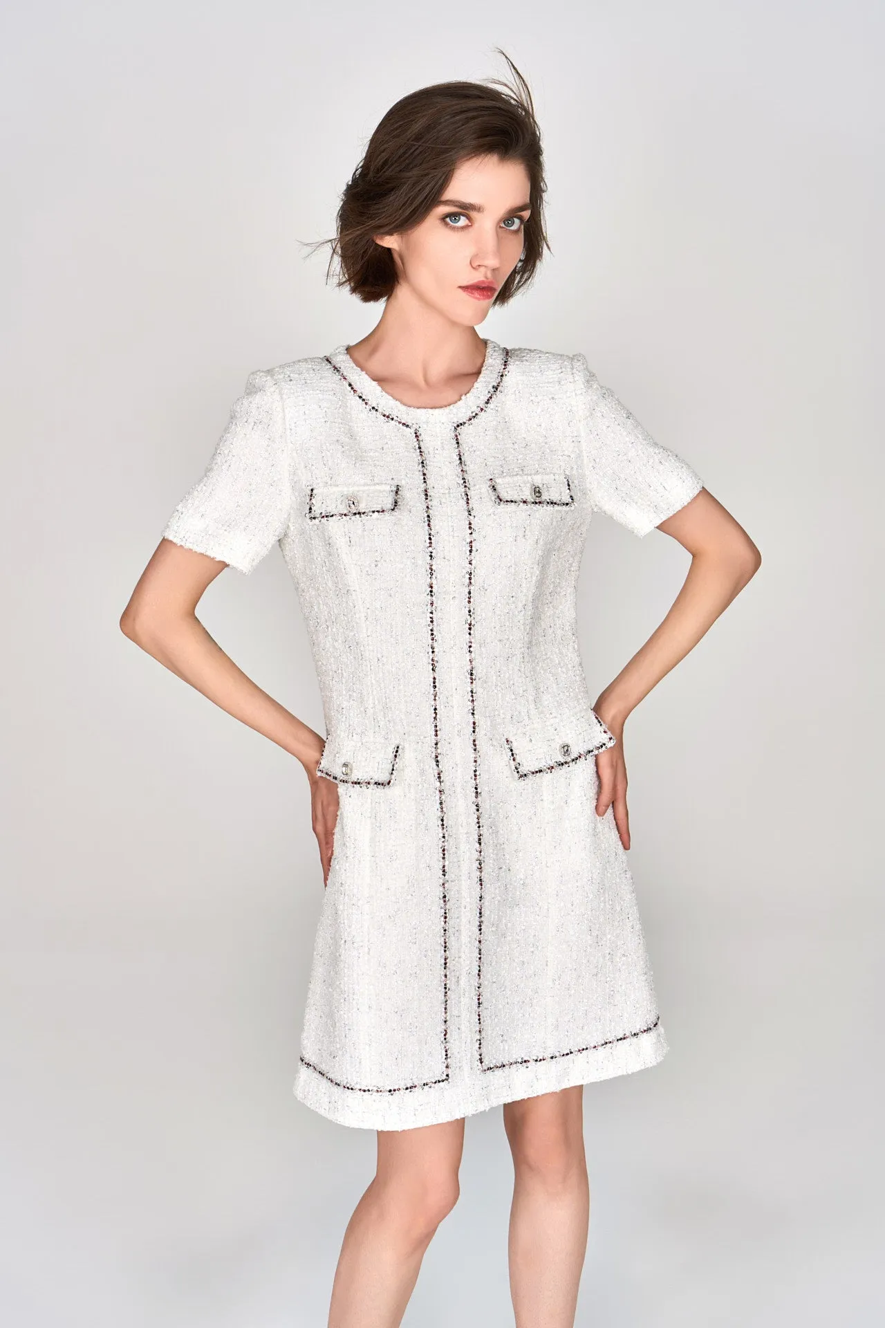 Lightweight insulation White Lurex Lightweight Tweed Dress