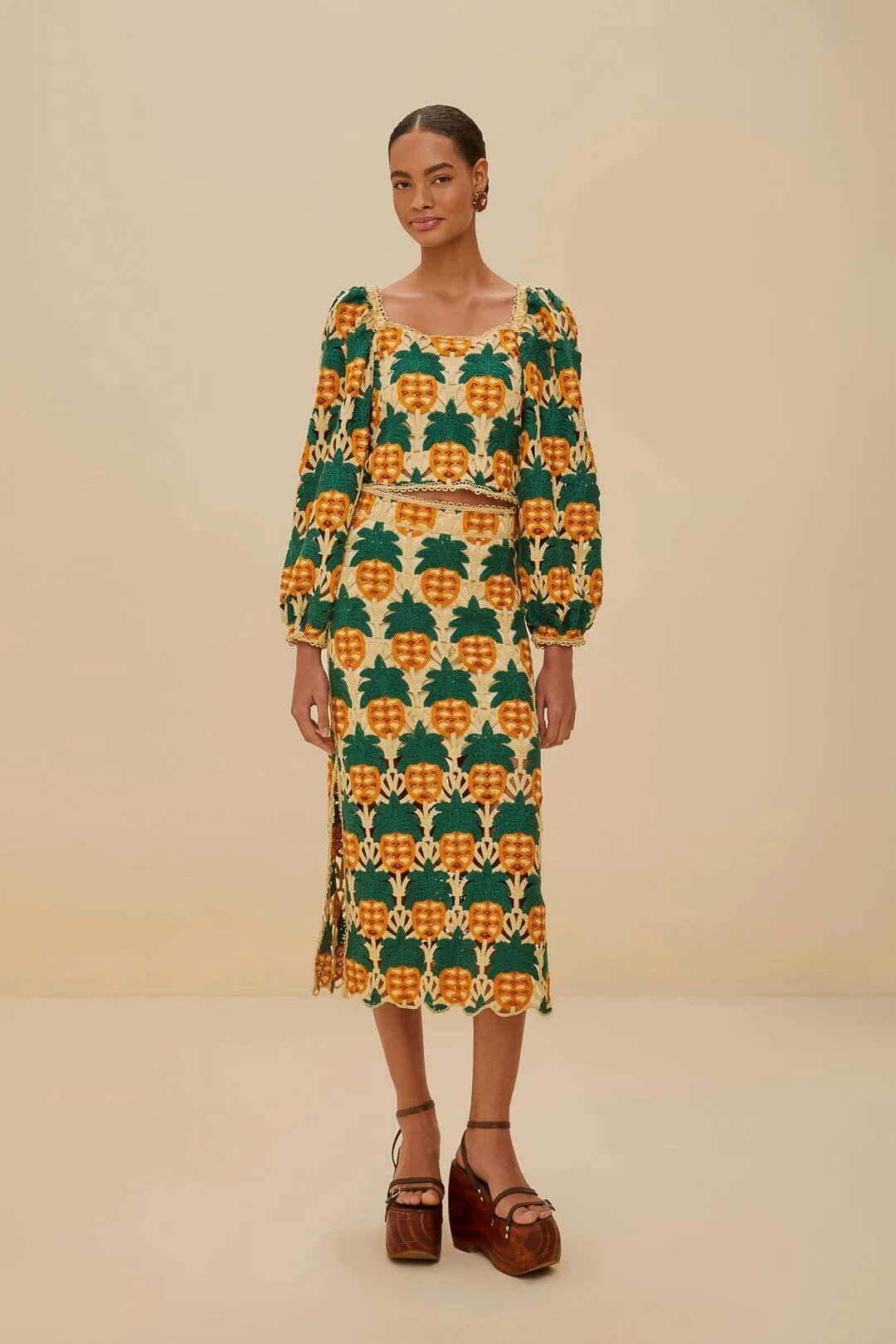 Modern Look Sand Pineapple Crochet Skirt