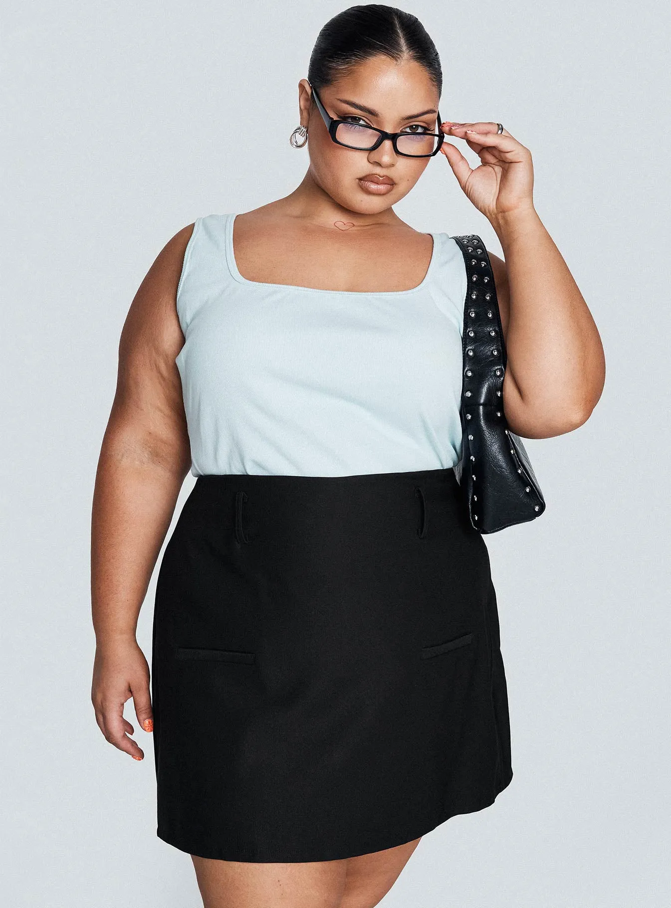 Grant My Wish Mini Skort Black Curve Button Fastenings Unique Feature