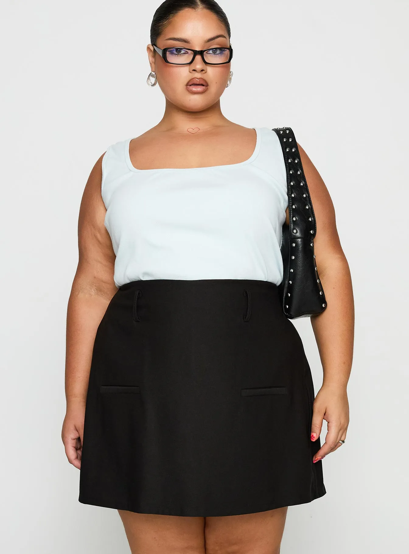 Grant My Wish Mini Skort Black Curve Simple Style Soft Combo